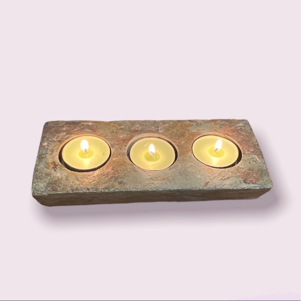 Vintage Slate Stone 3 Tealight Holder